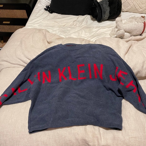 Calvin Klein Blue Knit Logo Sweater - Picture 2 of 4